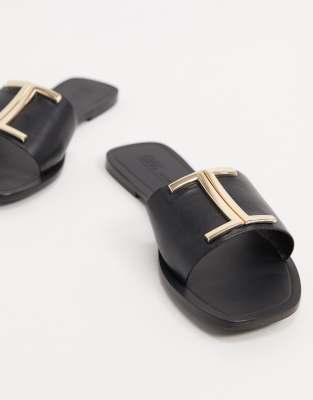 black leather wide fit sandals