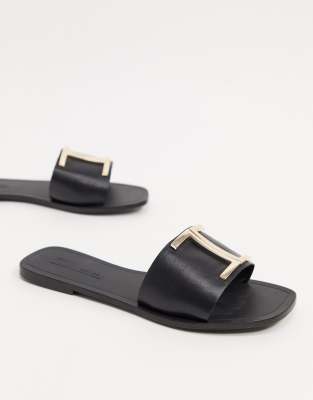 wide fit black flat sandals