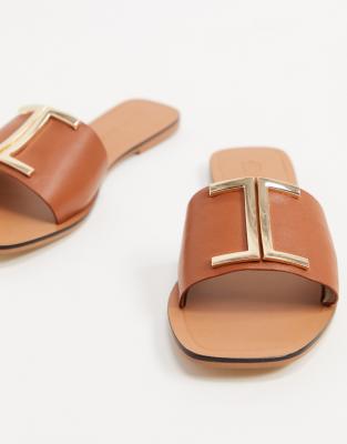 asos design favoured leather flat sandals
