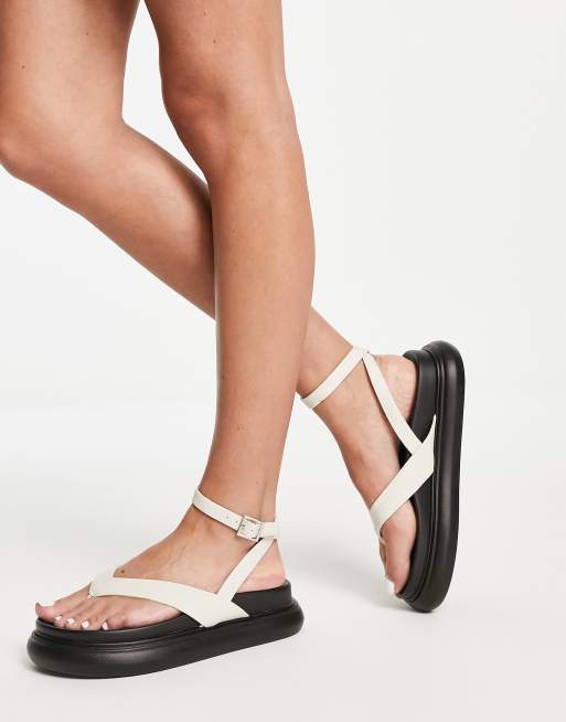 White Basic Toe Thong Strap Flat Sandals