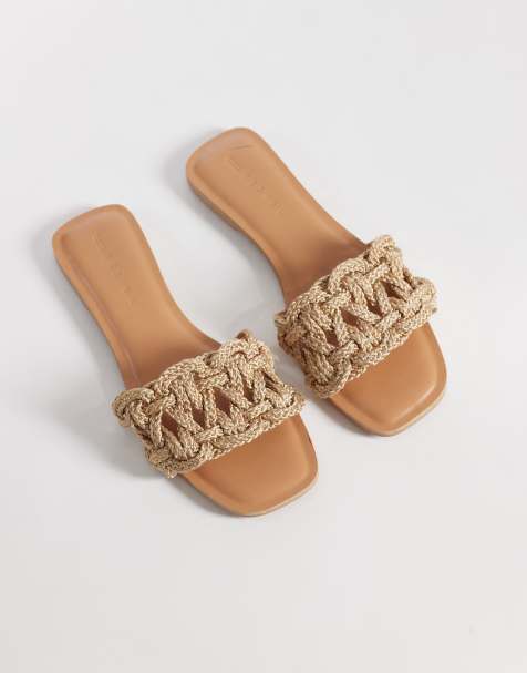 ASOS DESIGN Wide fit Faina weave flat sandal in natural fab - view 1
