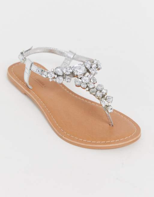 ASOS DESIGN Wide Fit Fairgame leather embellished flat sandals