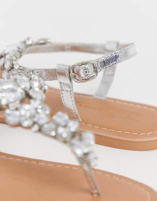 silver flat sandals wide fit