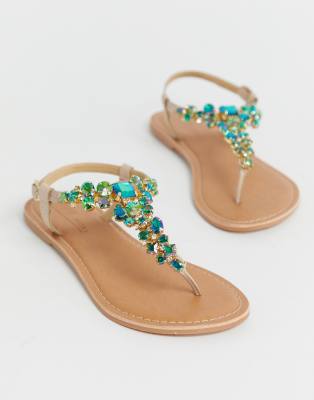 asos design wide fit fi embellished flat sandals
