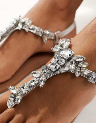 Asos Design Wide Fit Fairy-tale Embellished Flat Sandals In Silver