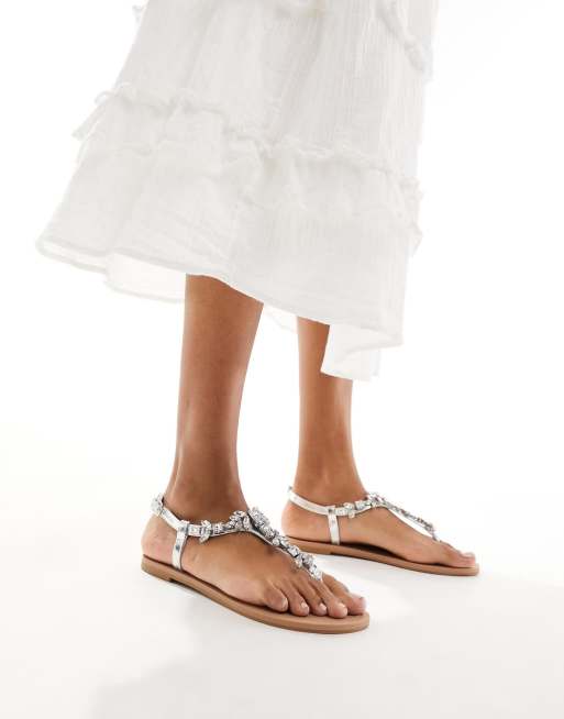 ASOS DESIGN Wide Fit Fairy-tale embellished flat sandals in silver