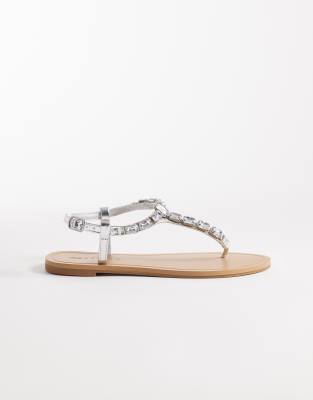 Asos Design Wide Fit Fairywings Embellished Flat Sandals In Silver