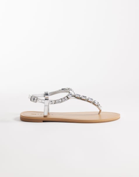ASOS DESIGN Wide fit Fairywings embellished flat sandals in silver - view 1