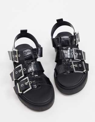 black chunky flat sandals