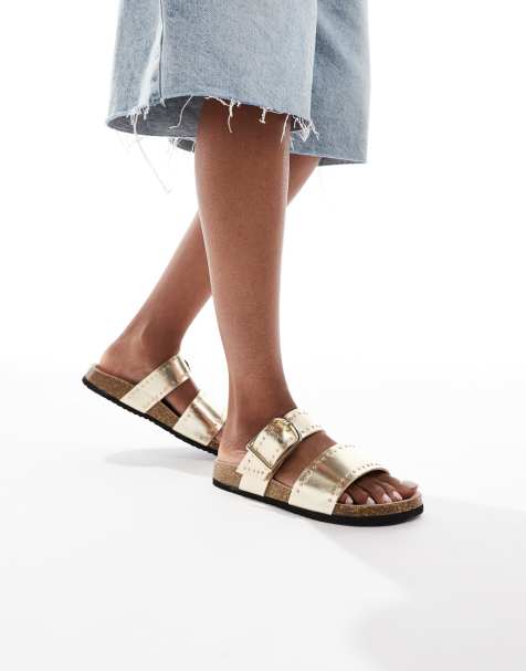 ASOS DESIGN Wide Fit - Fallon - Sandales cloutées avec semelle moulée - Doré - view 1