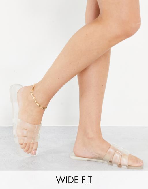 ASOS DESIGN Wide Fit – Fame – Przezroczyste klapki na płaskiej podeszwie