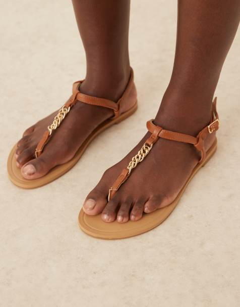 ASOS DESIGN Wide Fit Fancy chain flat sandals in tan - view 1