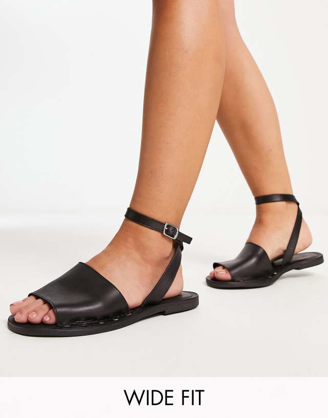 ASOS DESIGN Wide Fit Farah leather studded flat sandals in black