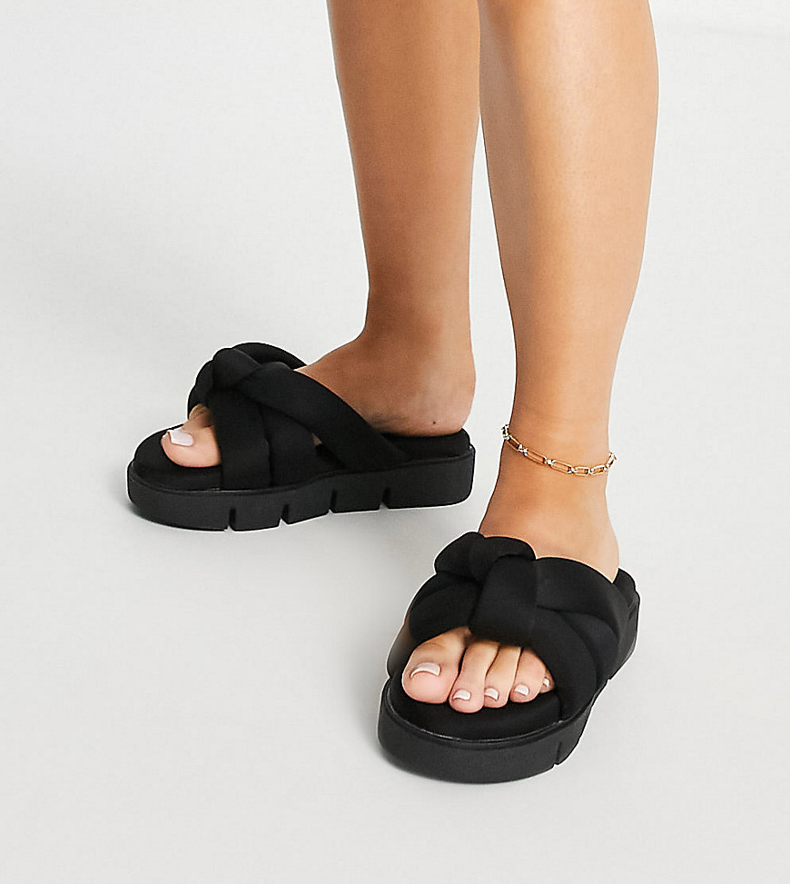 ASOS DESIGN Wide Fit Fascinated chunky padded mules in black