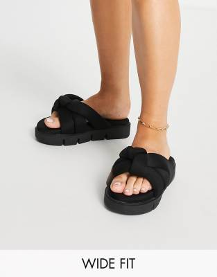 ASOS Wide Fit Fascinated chunky padded mules in black | ASOS