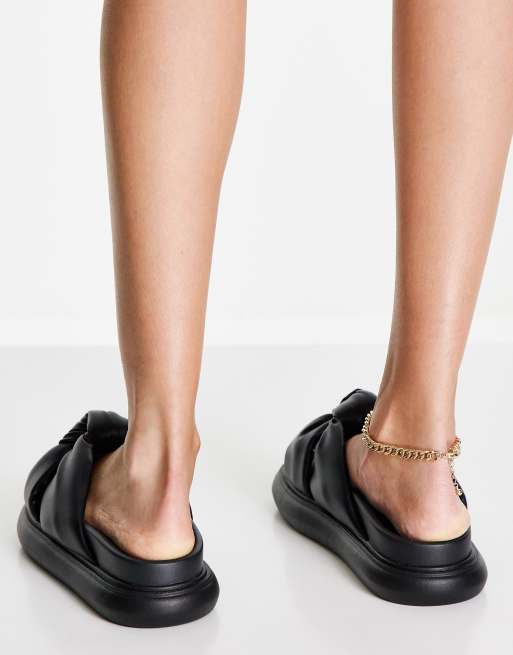 ASOS DESIGN Wide Fit Faster chunky knotted flat sandals in black