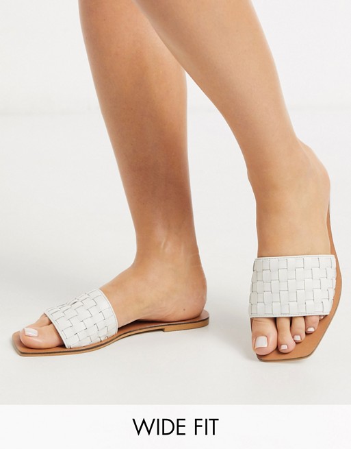 ASOS DESIGN Wide Fit Faultless leather woven mule sandals in white