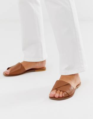 asos design favoured leather flat sandals