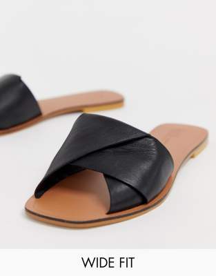 asos design favoured leather flat sandals