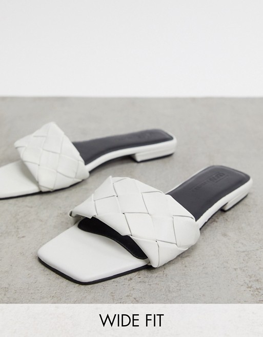 ASOS DESIGN Wide Fit Fazed leather quilted flat sandals in white