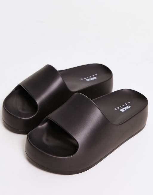 ASOS DESIGN Wide Fit – February – Czarne jednoczęściowe klapki, 3 z 4