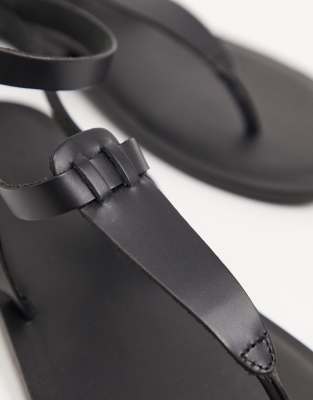 black leather toe post sandals