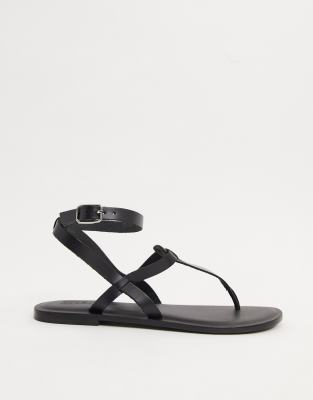 black leather toe post sandals