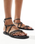 [ASOS DESIGN Wide Fit] ASOS DESIGN Wide Fit Fierce strappy studded sandals in black 8 BLACK