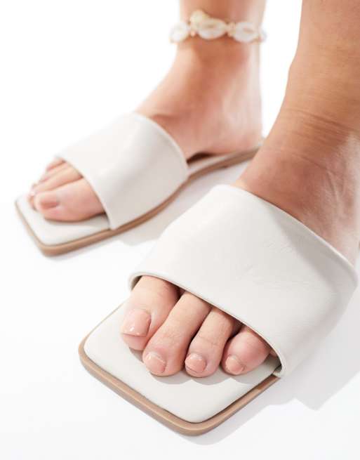 ASOS DESIGN Wide Fit Fig square toe flat sandals in off white ASOS
