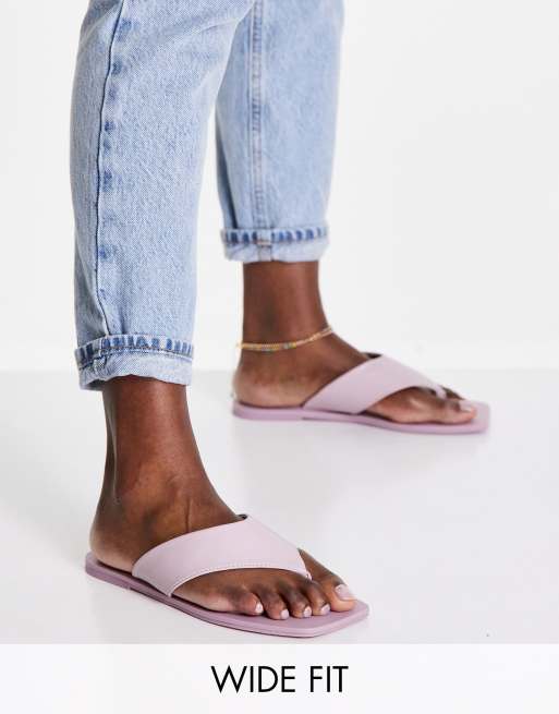 ASOS DESIGN Wide Fit Fig toe thong flat sandals in lilac