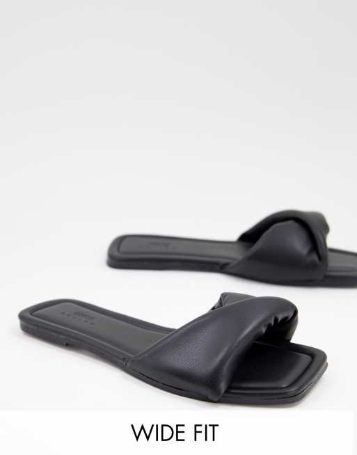ASOS DESIGN Wide Fit - Fine Tune - Sorte mules med firkantet tå og snoet rem