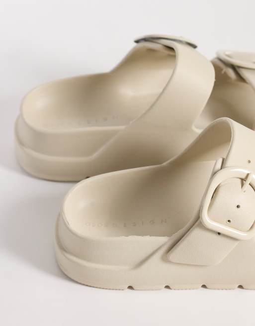 ASOS DESIGN Wide Fit Finn flatform double buckle slides in white, 3 of 4