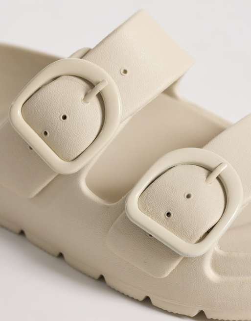 ASOS DESIGN Wide Fit Finn flatform double buckle slides in white, 4 of 4