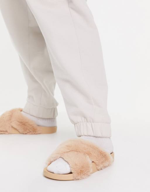 Wide fit fur sliders hot sale