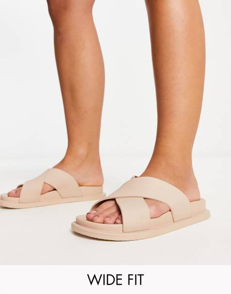 ASOS DESIGN Wide Fit - Fixation - Flade beige jelly-sandaler med krydsremme - view 1