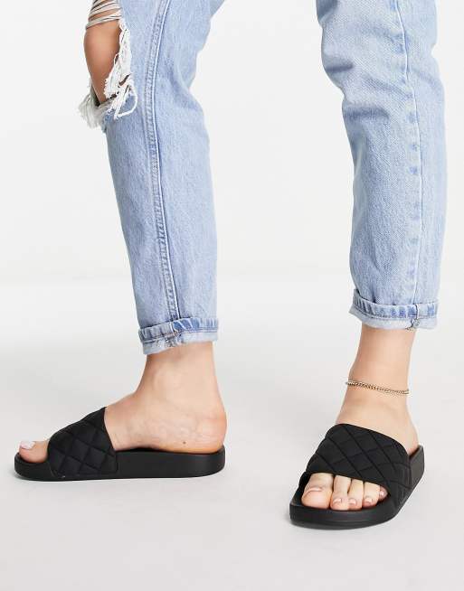 ASOS DESIGN Wide Fit Flare quilted sliders in black ASOS