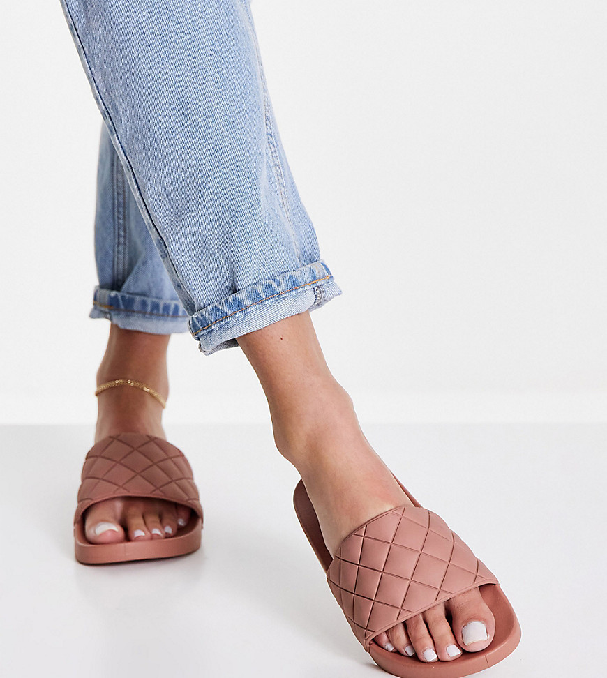 Wide Fit Flare quilted slides in beige-Neutral