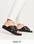 [ASOS DESIGN Wide Fit] ASOS DESIGN Wide Fit Flash buckle cross vamp flat sandals in black 2 BLACK