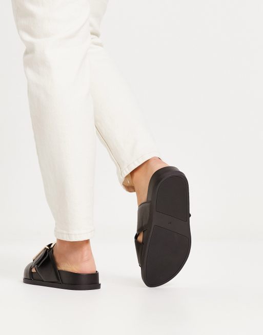 ASOS DESIGN Wide Fit - Flash - Sandales plates avec brides croisées et boucle - Noir, 3 de 4