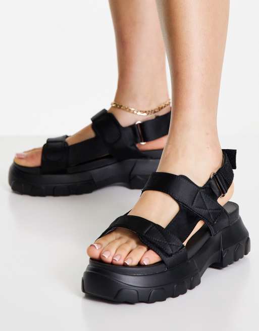 ASOS DESIGN Wide Fit Flavia chunky two part sandals in black