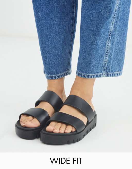 ASOS DESIGN Wide Fit – Fletch – Flache, schwarze Gummisandalen mit