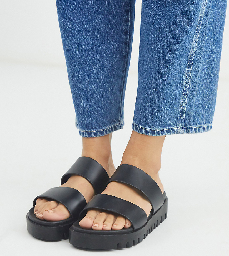 ASOS DESIGN Wide Fit - Fletch - Platte jelly sandalen met dikke zool in zwart