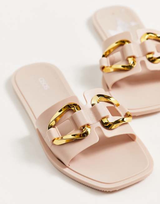 ASOS DESIGN Wide Fit Fleur chain jelly flat sandal in beige