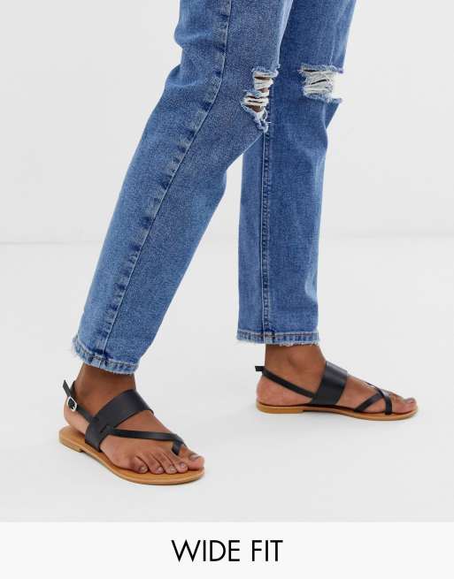 ASOS DESIGN Wide Fit Flisse leather flat sandals