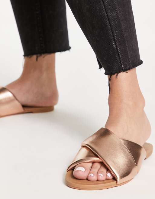 ASOS DESIGN Wide Fit Flock padded flat sandals in rose gold ROSEGOLD