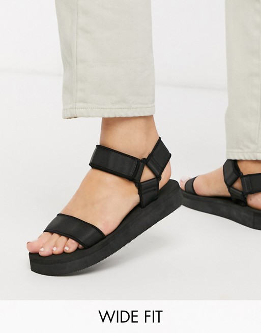 ASOS DESIGN Wide Fit Floodlight sporty sandals in black