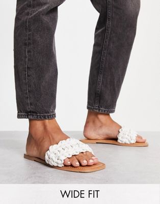 Asos Design Wide Fit Flora Woven Flat Sandal In White