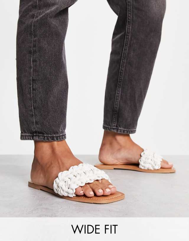 ASOS DESIGN Wide Fit Flora woven flat sandal in white