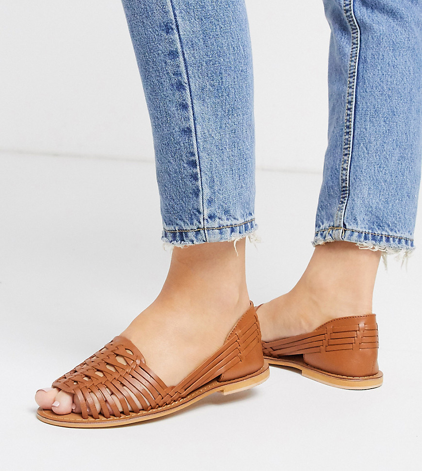 ASOS DESIGN Wide Fit Florentine woven leather sandal in tan