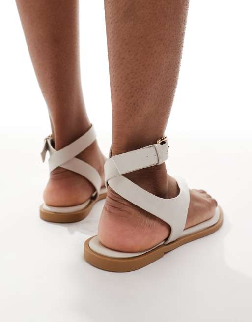 ASOS DESIGN Wide Fit Florrie toe loop strappy sandal in off white